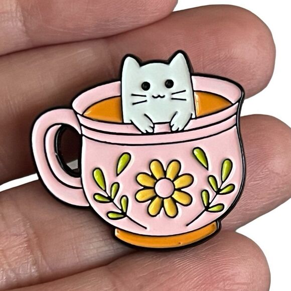 Kawaii Kitty Cat Teacup Mug Enamel Pin - Picture 9 of 9